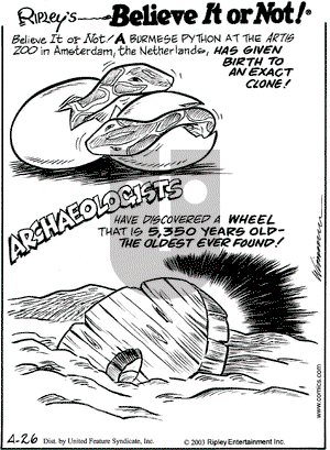 Ripley's Believe It or Not on Saturday April 26, 2003 Comic Strip