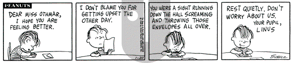 Peanuts on Wednesday January 20, 1965 Comic Strip