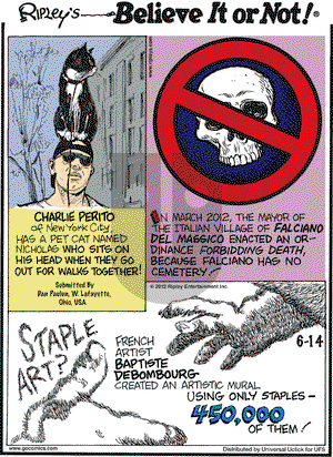 Ripley's Believe It or Not on Thursday June 14, 2012 Comic Strip
