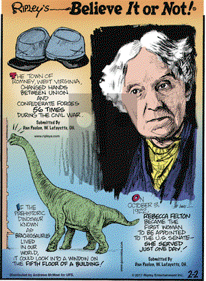 Ripley's Believe It or Not on Thursday February 2, 2017 Comic Strip