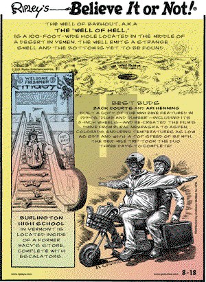 Ripley's Believe It or Not on Wednesday August 18, 2021 Comic Strip