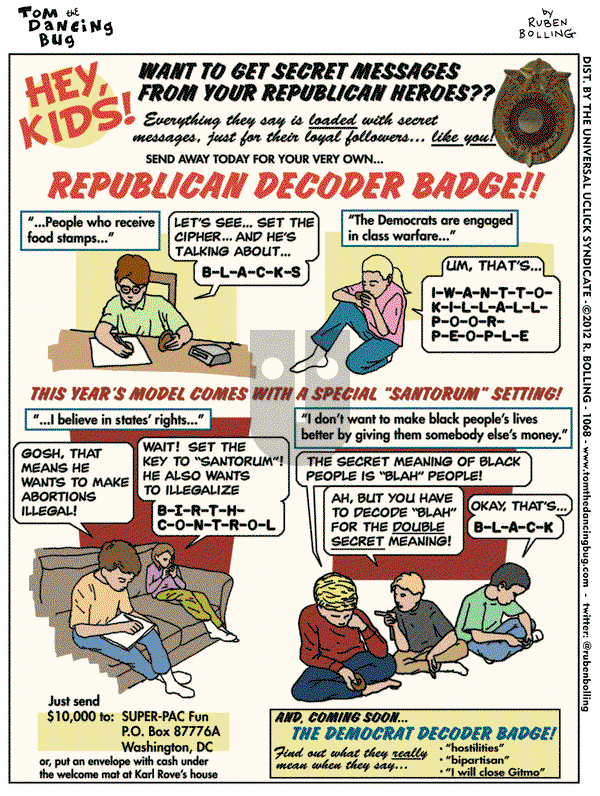 Tom the Dancing Bug on Friday January 13, 2012 Comic Strip