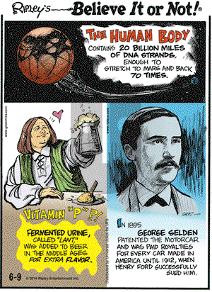 Ripley's Believe It or Not on Monday June 9, 2014 Comic Strip