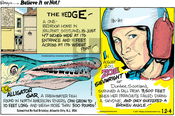 Ripley's Believe It or Not on Sunday December 4, 2011 Comic Strip