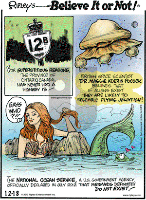 Ripley's Believe It or Not on Tuesday December 18, 2012 Comic Strip