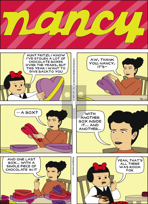 Nancy on Sunday February 14, 2021 Comic Strip