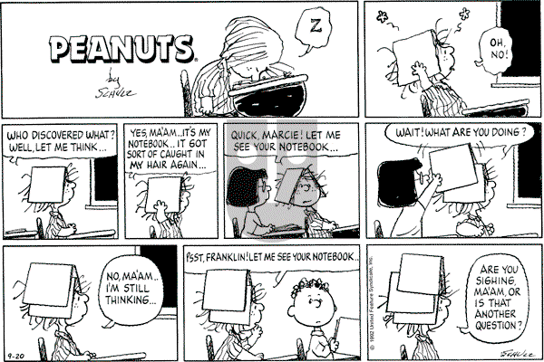Peanuts on Sunday September 20, 1992 Comic Strip