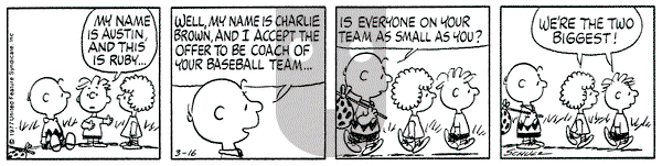Peanuts on Wednesday March 16, 1977 Comic Strip