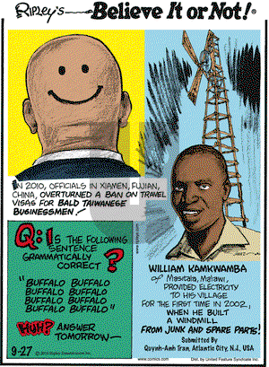 Ripley's Believe It or Not on Monday September 27, 2010 Comic Strip