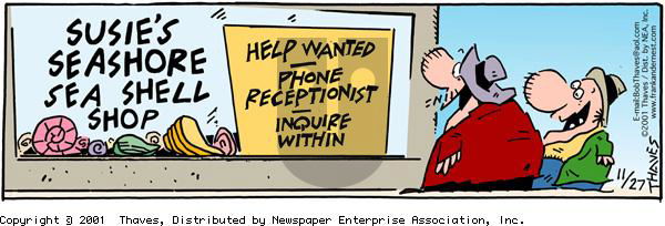 Frank and Ernest on Tuesday November 27, 2001 Comic Strip