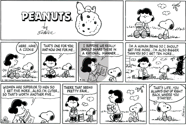 Peanuts - Sunday September 22, 1991 Comic Strip