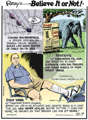 Ripley's Believe It or Not on Wednesday October 7, 2009 Comic Strip