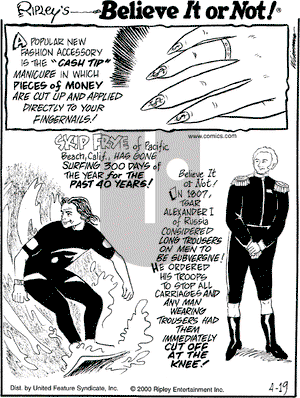 Ripley's Believe It or Not on Wednesday April 19, 2000 Comic Strip