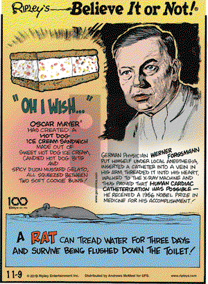 Ripley's Believe It or Not on Saturday November 9, 2019 Comic Strip