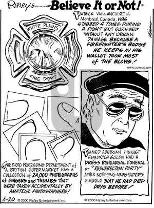 Ripley's Believe It or Not on Thursday April 20, 2000 Comic Strip