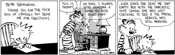 Calvin and Hobbes on Wednesday December 26, 1990 Comic Strip