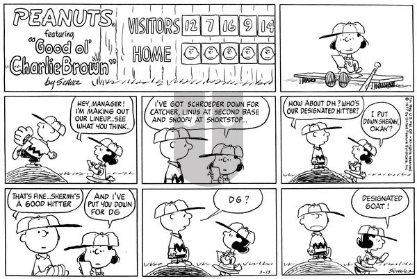 Peanuts on Sunday March 13, 1977 Comic Strip