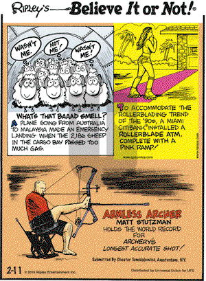 Ripley's Believe It or Not on Thursday February 11, 2016 Comic Strip
