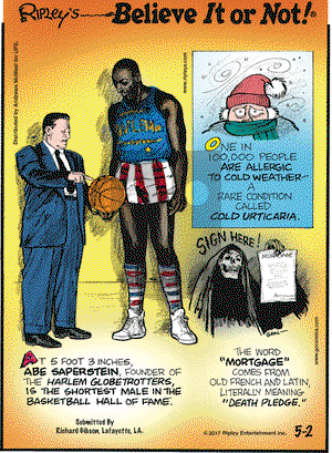 Ripley's Believe It or Not on Tuesday May 2, 2017 Comic Strip