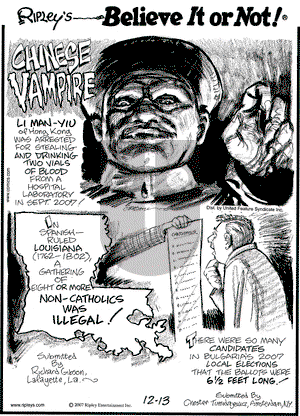 Ripley's Believe It or Not on Thursday December 13, 2007 Comic Strip