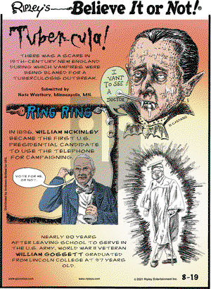 Ripley's Believe It or Not on Thursday August 19, 2021 Comic Strip