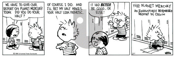 Calvin and Hobbes on Monday February 1, 1988 Comic Strip