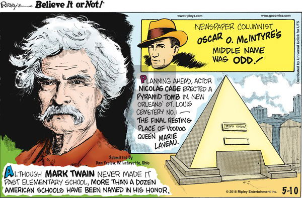 Ripley's Believe It or Not on Sunday May 10, 2015 Comic Strip