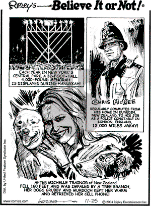 Ripley's Believe It or Not on Thursday November 25, 2004 Comic Strip