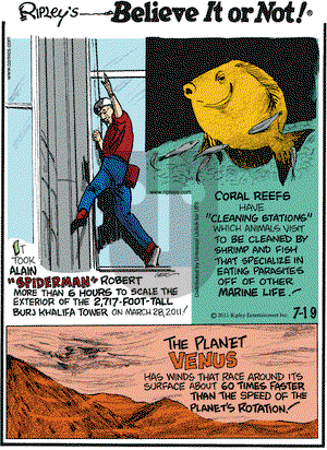 Ripley's Believe It or Not on Tuesday July 19, 2011 Comic Strip
