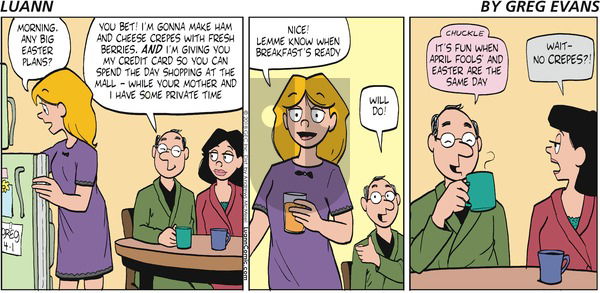 Luann on Sunday April 1, 2018 Comic Strip