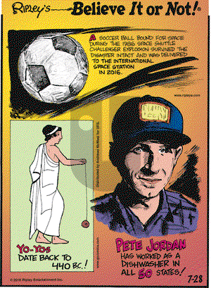 Ripley's Believe It or Not on Saturday July 28, 2018 Comic Strip