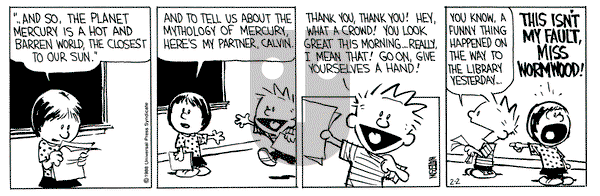 Calvin and Hobbes on Tuesday February 2, 1988 Comic Strip