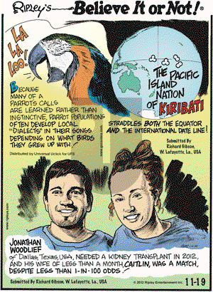 Ripley's Believe It or Not on Monday November 19, 2012 Comic Strip
