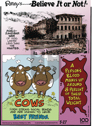 Ripley's Believe It or Not on Monday May 27, 2019 Comic Strip