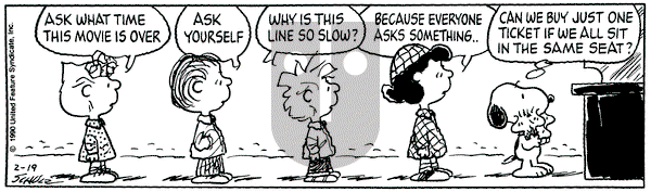 Peanuts on Monday February 19, 1990 Comic Strip