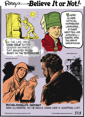 Ripley's Believe It or Not on Wednesday July 13, 2016 Comic Strip