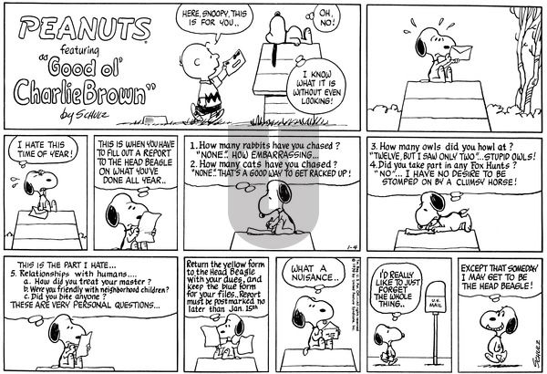 Peanuts on Sunday January 4, 1970 Comic Strip