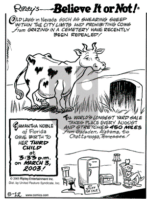 Ripley's Believe It or Not on Monday May 12, 2003 Comic Strip