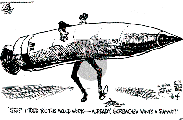 Pat Oliphant - Tuesday April 2, 1985 Comic Strip