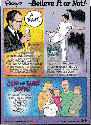 Ripley's Believe It or Not - Saturday February 4, 2017 Comic Strip
