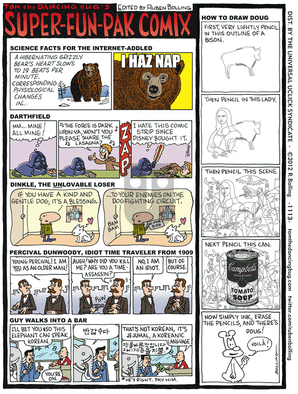 Tom the Dancing Bug on Friday November 16, 2012 Comic Strip
