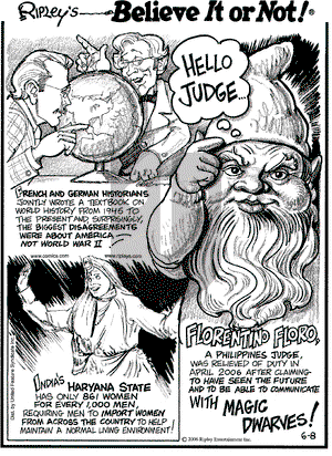Ripley's Believe It or Not on Thursday June 8, 2006 Comic Strip