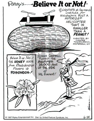 Ripley's Believe It or Not on Saturday June 14, 1997 Comic Strip