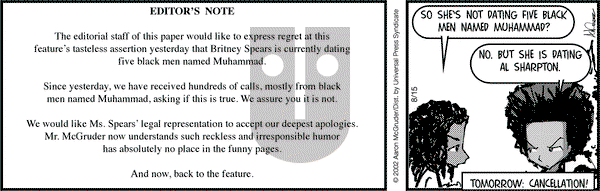 The Boondocks on Thursday August 15, 2002 Comic Strip