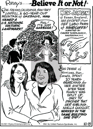 Ripley's Believe It or Not on Monday October 15, 2001 Comic Strip