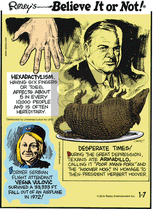 Ripley's Believe It or Not on Thursday January 7, 2016 Comic Strip