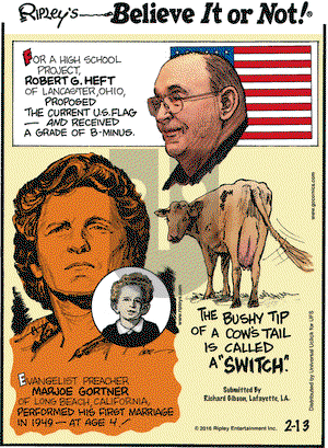 Ripley's Believe It or Not on Saturday February 13, 2016 Comic Strip