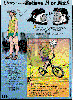 Ripley's Believe It or Not on Friday December 9, 2016 Comic Strip