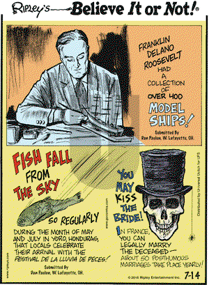 Ripley's Believe It or Not on Thursday July 14, 2016 Comic Strip