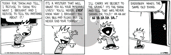 Calvin and Hobbes on Tuesday March 7, 1995 Comic Strip